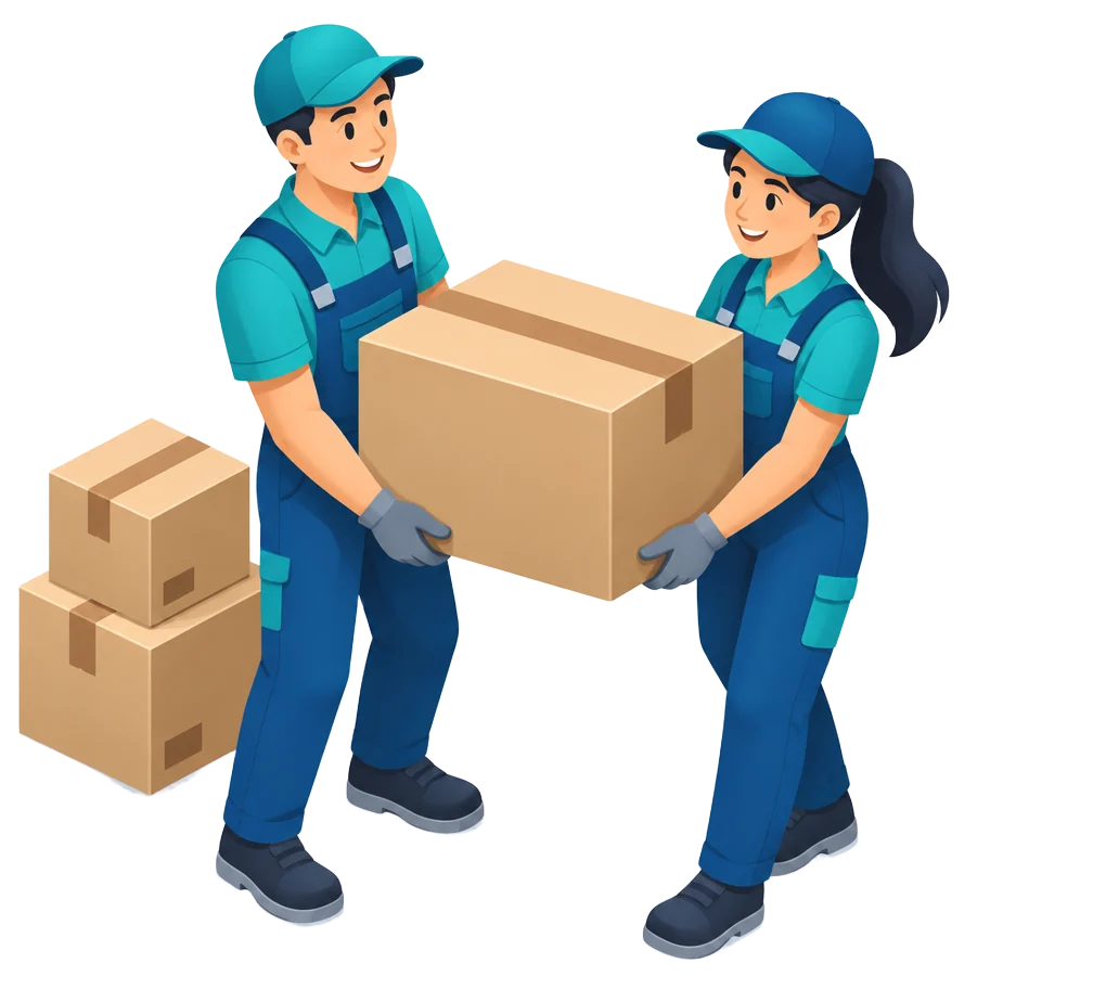 Two Idealguard team members carrying a box